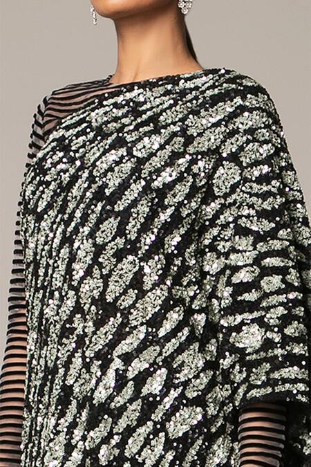 Siddartha Tytler Black Net Round Sequin Saree With Blouse Online at Aza Fashions Siddartha Tytler_Black Net Round Sequin Saree With Blouse _Online_at_Aza_Fashions