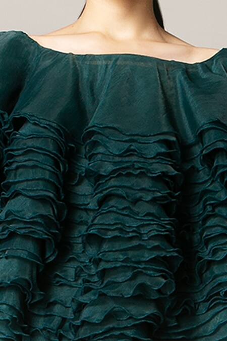 Buy Siddartha Tytler Green Organza Boat Ruffled Top Online at Aza Fashions Buy_Siddartha Tytler_Green Organza Boat Ruffled Top _Online_at_Aza_Fashions
