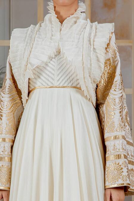 Siddartha Tytler_White Anarkali Chanderi Jacket Silk Taffeta And Set _Online_at_Aza_Fashions