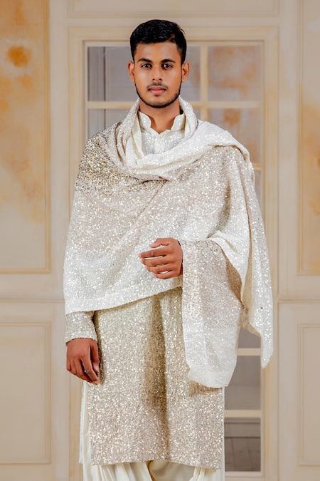 Siddartha Tytler Beige Kurta Georgette Pants Mushroom Silk Embroidered And Dhoti Set Online at Aza Fashions Siddartha Tytler_Beige Kurta Georgette Pants Mushroom Silk Embroidered And Dhoti Set _Online_at_Aza_Fashions