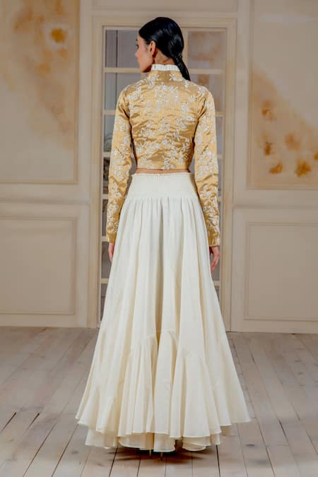 Shop Siddartha Tytler White Chanderi Panelled Maxi Skirt at Aza Fashions Shop_Siddartha Tytler_White Chanderi Panelled Maxi Skirt _at_Aza_Fashions