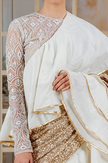 Siddartha Tytler Gold Net, Chanderi Round Ruffle Saree With Blouse Online at Aza Fashions Siddartha Tytler_Gold Net, Chanderi Round Ruffle Saree With Blouse _Online_at_Aza_Fashions