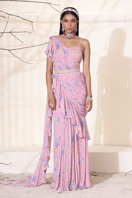 Seema Thukral Pre-Draped Printed Saree With Blouse 