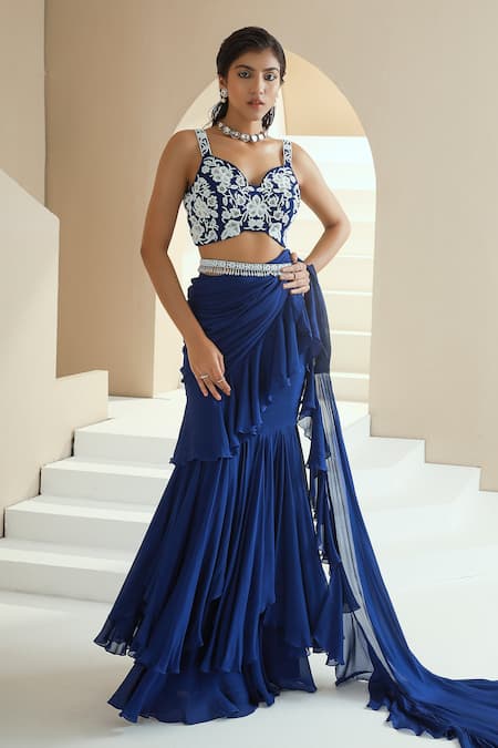 Seema Thukral Pre-Draped Ruffle Saree With Choli 