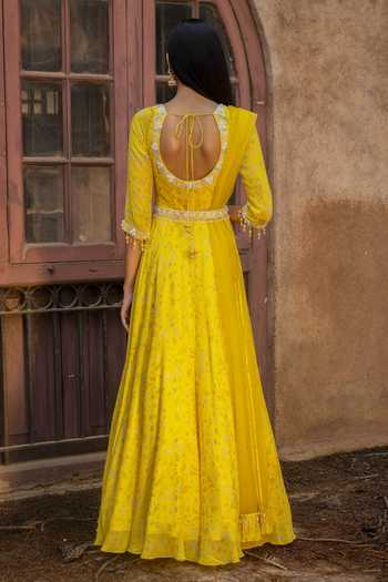 Shop Seema Thukral Yellow Printed Anarkali With Dupatta at Aza Fashions Shop_Seema Thukral_Yellow Printed Anarkali With Dupatta_at_Aza_Fashions