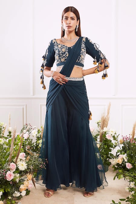Seema Thukral Draped Sharara Pant Saree with Blouse 