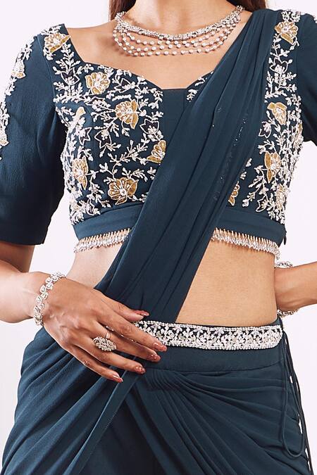 Seema Thukral Green Blouse And Draped Dupatta Georgette Sharara Organza, Pant Saree With Online at Aza Fashions Seema Thukral_Green Blouse And Draped Dupatta Georgette Sharara Organza, Pant Saree With _Online_at_Aza_Fashions