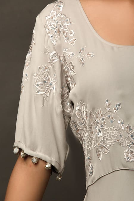 Shop Jasmine Bains Grey Cupro Georgette Scoop Neck Embroidered Gown Online at Aza Fashions Shop_Jasmine Bains_Grey Cupro Georgette Scoop Neck Embroidered Gown _Online_at_Aza_Fashions