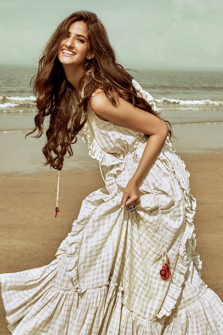 Divya By Divya Anand_White Handwoven Mulmul Round Maxi Dress _Online_at_Aza_Fashions