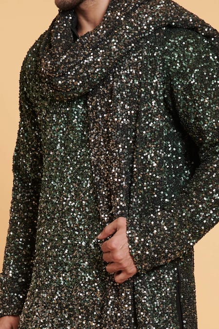 Siddartha Tytler_Green Sequins Ombre Embroidered Stole _Online_at_Aza_Fashions