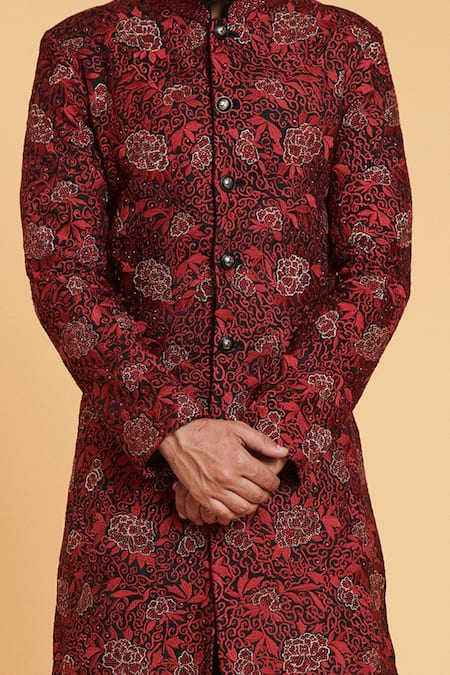 Siddartha Tytler_Black Velvet Crystals Embroidered Sherwani Set _Online_at_Aza_Fashions