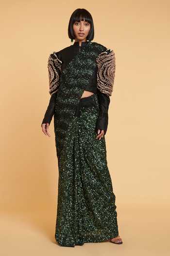Siddartha Tytler Sequin Embroidered Saree With Blouse 