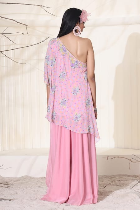 Shop Seema Thukral Pink Chiffon, Organza, Satin Beads, Sequins Floral Print Kaftan And Sharara Set at Aza Fashions Shop_Seema Thukral_Pink Chiffon, Organza, Satin Beads, Sequins Floral Print Kaftan And Sharara Set_at_Aza_Fashions