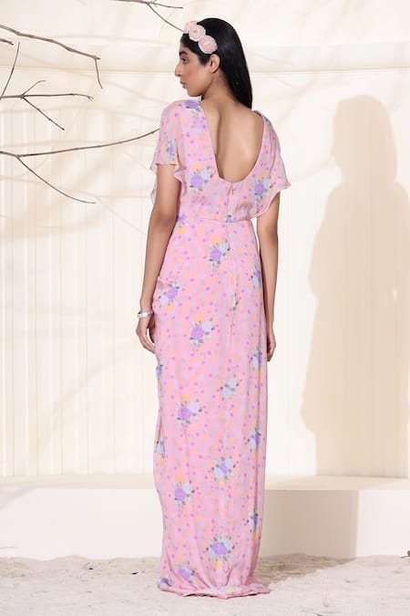 Shop_Seema Thukral_Pink Chiffon Lining Satin Floral Print, Glass Beads, Beads, Pearl And Maxi Dress _at_Aza_Fashions