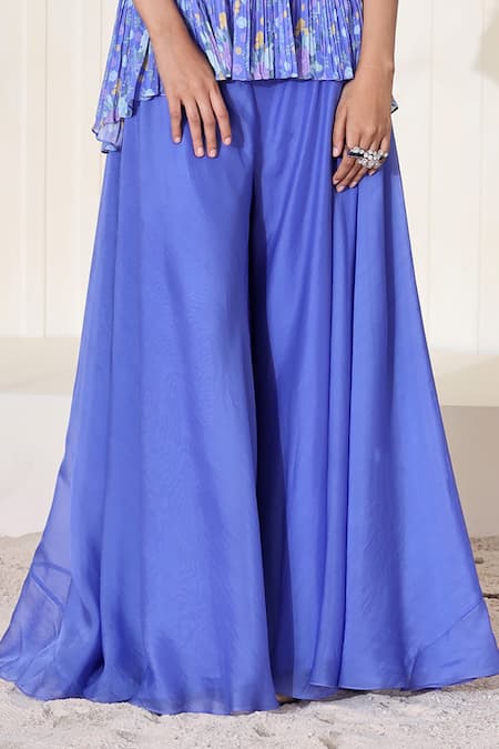 Seema Thukral_Purple Georgette, Organza And Crepe Lining Satin Floral Kurta & Sharara Set_Online_at_Aza_Fashions