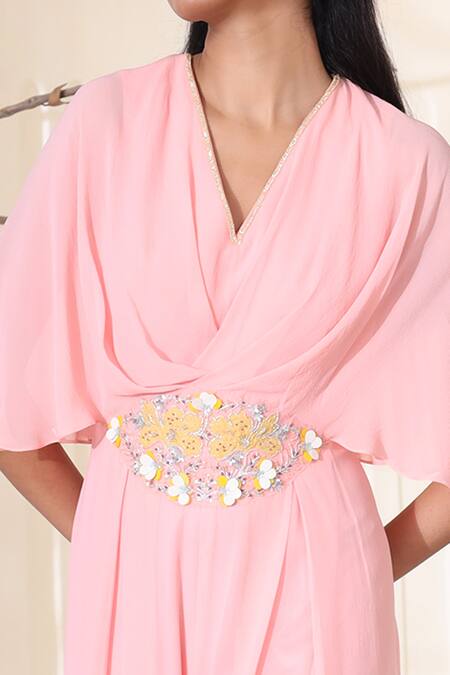 Seema Thukral Pink Georgette Lining Satin Glass Beads, Beads, Waist Embroidered Jumpsuit Online at Aza Fashions Seema Thukral_Pink Georgette Lining Satin Glass Beads, Beads, Waist Embroidered Jumpsuit_Online_at_Aza_Fashions