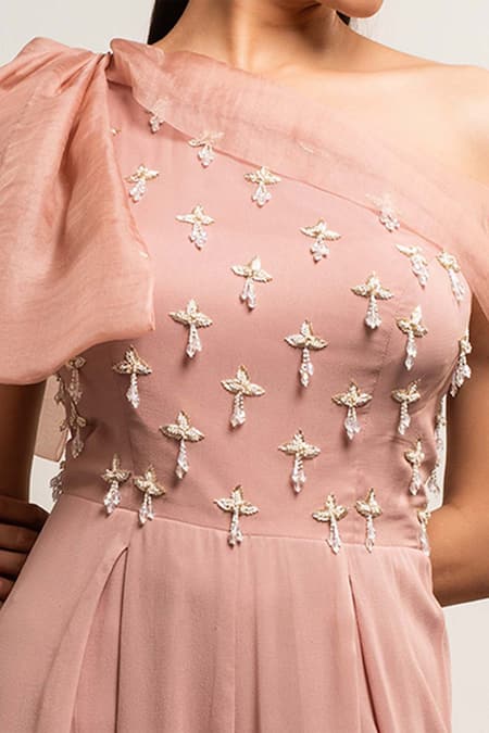 Buy Seema Thukral Pink Organza, Pure Georgette Asymmetric Hand Embroidered Jumpsuit Online at Aza Fashions Buy_Seema Thukral_Pink Organza, Pure Georgette Asymmetric Hand Embroidered Jumpsuit _Online_at_Aza_Fashions