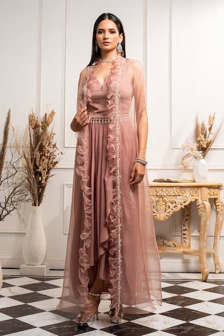 Seema Thukral A-Line Gown with Organza Cape For Kids