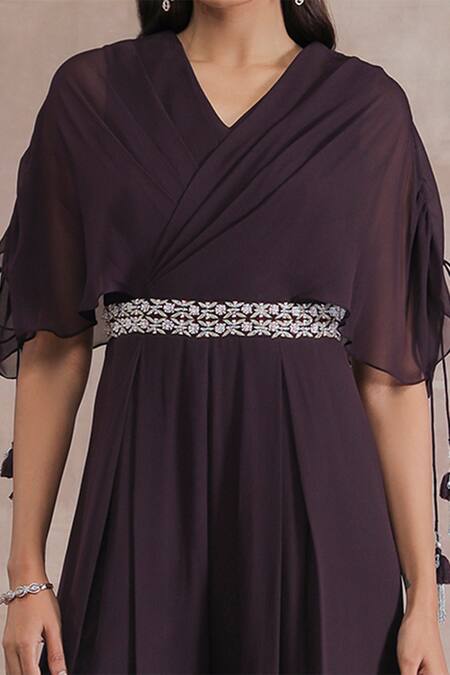 Seema Thukral Purple Georgette, Satin Embroidery Floral Pleated Jumpsuit Online at Aza Fashions Seema Thukral_Purple Georgette, Satin Embroidery Floral Pleated Jumpsuit_Online_at_Aza_Fashions