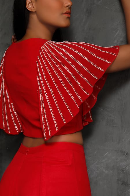 Seema Thukral_Pink Pure Georgette, Satin Lining V Neck Embroidered Top Sharara Set _Online_at_Aza_Fashions