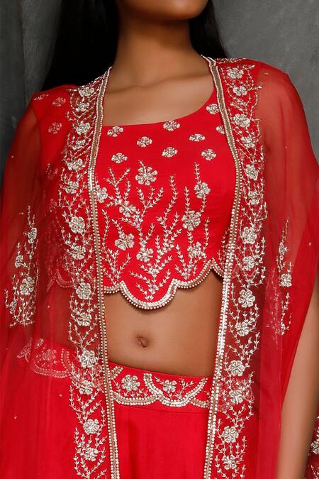 Seema Thukral_Pink Organza, Crepe, Pure Georgette, Satin Lining Cape Embroidered And Pant Set _at_Aza_Fashions