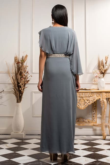 Shop Seema Thukral Blue Pure Georgette Round Jumpsuit at Aza Fashions Shop_Seema Thukral_Blue Pure Georgette Round Jumpsuit _at_Aza_Fashions