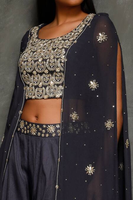 Seema Thukral Blue Organza, Crepe, Pure Georgette, Satin Lining Embroidered Cape And Pant Set at Aza Fashions Seema Thukral_Blue Organza, Crepe, Pure Georgette, Satin Lining Embroidered Cape And Pant Set _at_Aza_Fashions