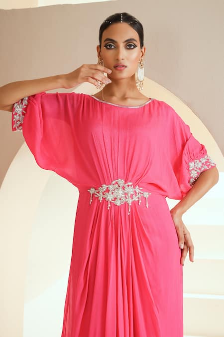 Buy Seema Thukral Pink Chiffon, Satin Embroidery Embellished Dress With Batwing Sleeves For Kids Online at Aza Fashions Buy_Seema Thukral_Pink Chiffon, Satin Embroidery Embellished Dress With Batwing Sleeves For Kids_Online_at_Aza_Fashions