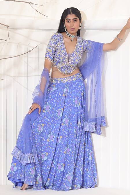 Seema Thukral Purple Chiffon, Georgette And Net Floral Print, Glass Beads, Beads, Lehenga Set Online at Aza Fashions Seema Thukral_Purple Chiffon, Georgette And Net Floral Print, Glass Beads, Beads, Lehenga Set _Online_at_Aza_Fashions