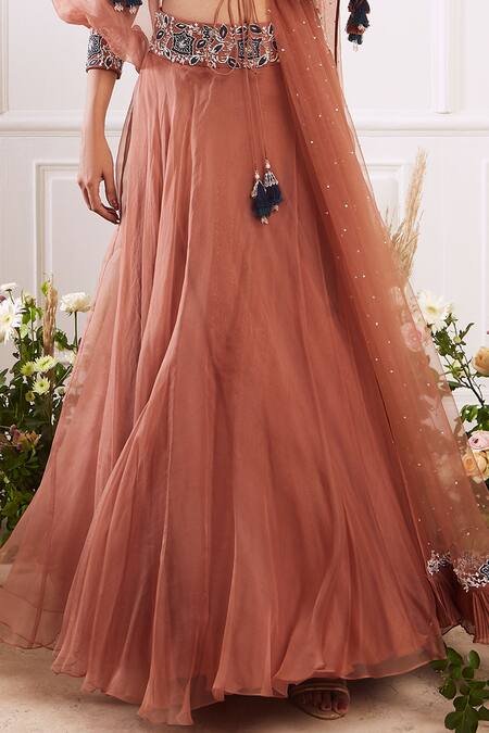 Buy Seema Thukral Brown Blouse Georgette Skirt Organza Lining Satin Dupatta Lehenga Set Online at Aza Fashions Buy_Seema Thukral_Brown Blouse Georgette Skirt Organza Lining Satin Dupatta Lehenga Set _Online_at_Aza_Fashions