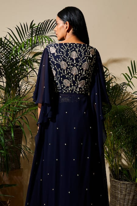 Shop Seema Thukral Blue Cotton Silk, Pure Georgette, Satin Lining Embroidered Kurta And Skirt Set at Aza Fashions Shop_Seema Thukral_Blue Cotton Silk, Pure Georgette, Satin Lining Embroidered Kurta And Skirt Set _at_Aza_Fashions