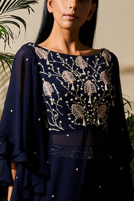Seema Thukral Blue Cotton Silk, Pure Georgette, Satin Lining Embroidered Kurta And Skirt Set Online at Aza Fashions Seema Thukral_Blue Cotton Silk, Pure Georgette, Satin Lining Embroidered Kurta And Skirt Set _Online_at_Aza_Fashions