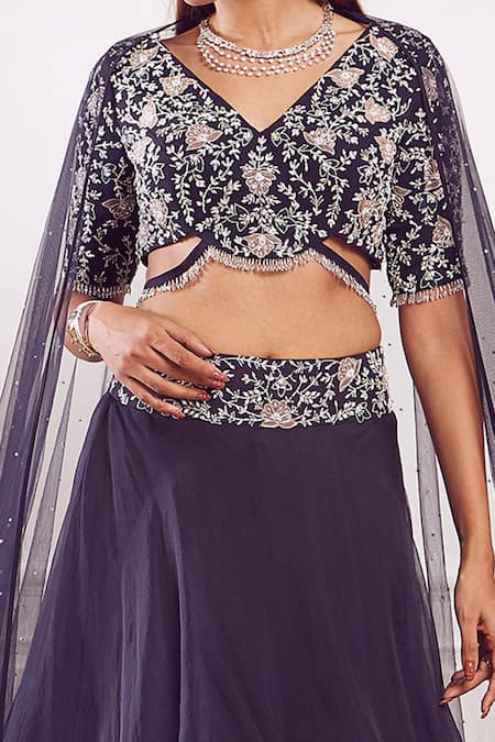Seema Thukral_Blue Blouse Georgette Skirt Organza Lining Satin Bridal Lehenga Set _Online_at_Aza_Fashions