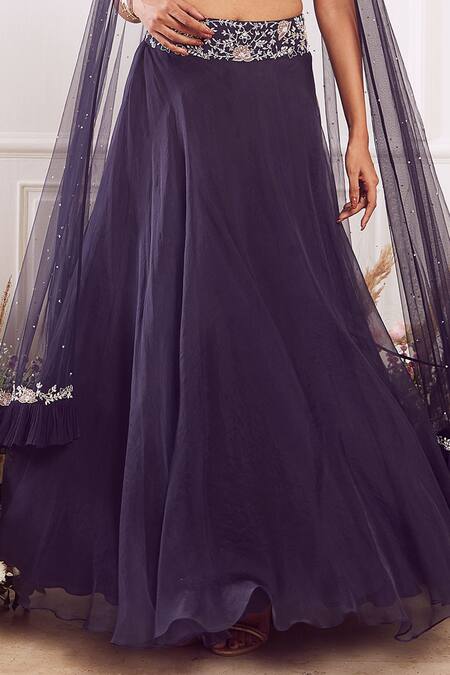 Buy_Seema Thukral_Blue Blouse Georgette Skirt Organza Lining Satin Bridal Lehenga Set _Online_at_Aza_Fashions