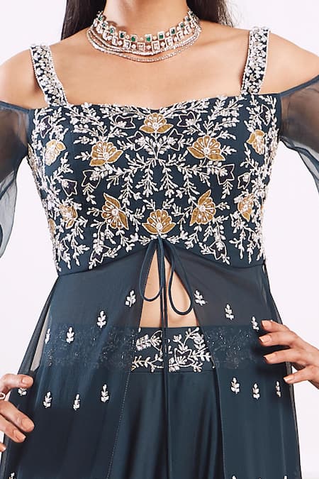 Seema Thukral Green Kurta Georgette And Organza Lining Embroidered Blouse & Lehenga Set Online at Aza Fashions Seema Thukral_Green Kurta Georgette And Organza Lining Embroidered Blouse & Lehenga Set _Online_at_Aza_Fashions