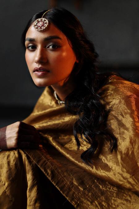 Buy_Shorshe Clothing_Gold Handloom Tissue Dupatta _Online_at_Aza_Fashions