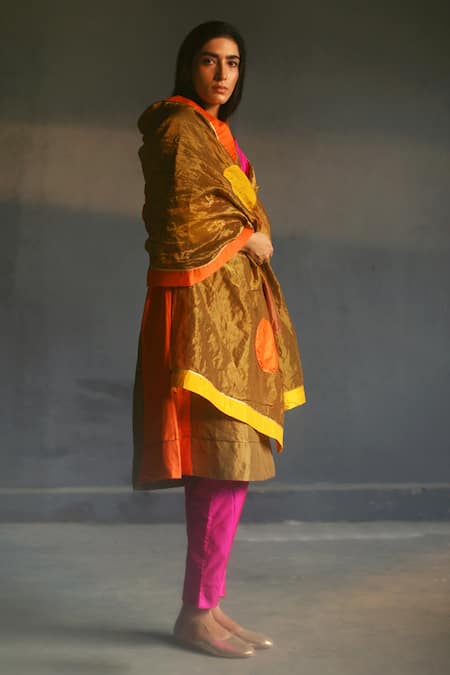 Shop_Shorshe Clothing_Gold Silk, Handloom Tissue Dupatta _at_Aza_Fashions