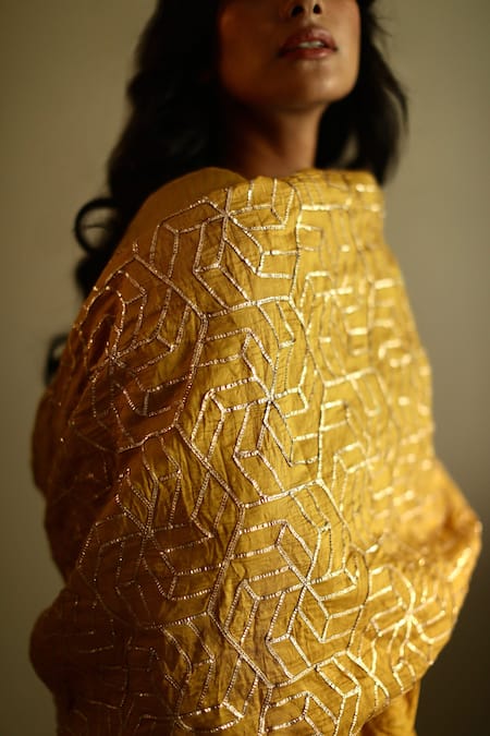 Buy_Shorshe Clothing_Yellow Gota Embroidered Chanderi Stole _Online_at_Aza_Fashions