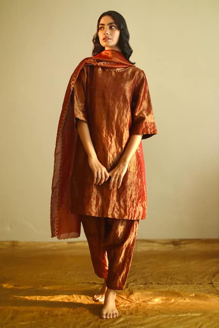 Shorshe Clothing Red Handloom Tissue Stole 