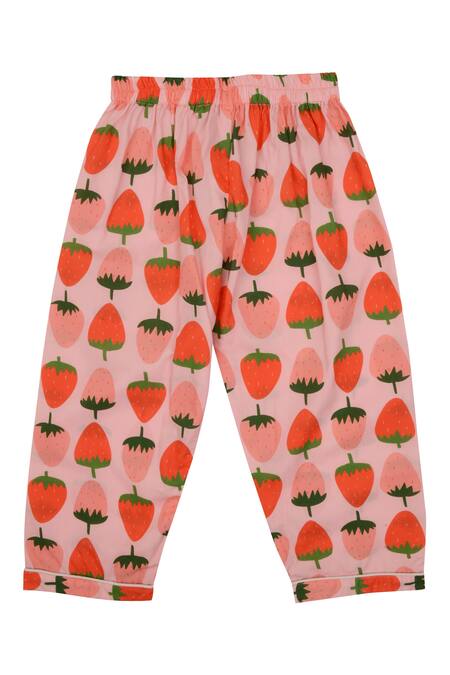 Buy Knitting Doodles Pink 100% Cotton Print Abstract Strawberry Night Suit Online at Aza Fashions Buy_Knitting Doodles_Pink 100% Cotton Print Abstract Strawberry Night Suit_Online_at_Aza_Fashions