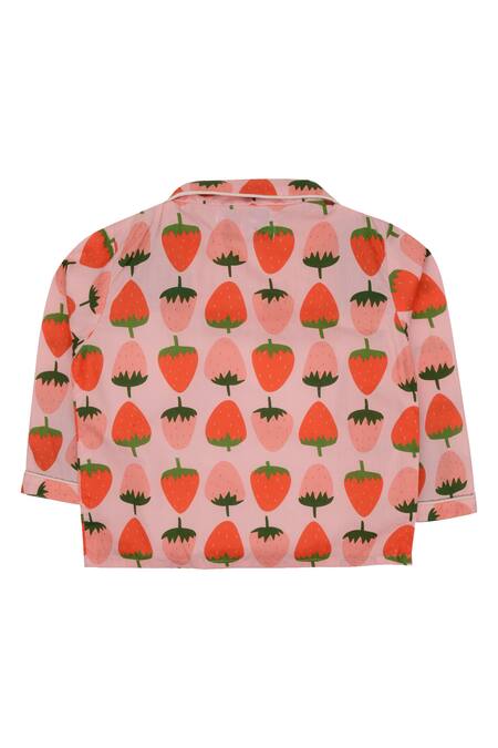 Shop Knitting Doodles Pink 100% Cotton Print Abstract Strawberry Night Suit Online at Aza Fashions Shop_Knitting Doodles_Pink 100% Cotton Print Abstract Strawberry Night Suit_Online_at_Aza_Fashions
