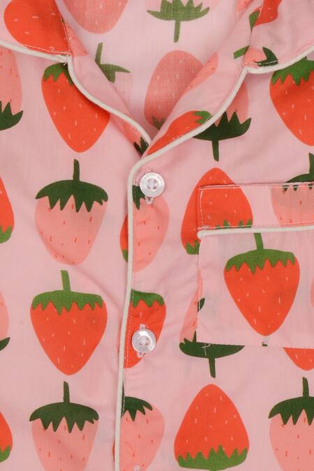 Knitting Doodles Pink 100% Cotton Print Abstract Strawberry Night Suit at Aza Fashions Knitting Doodles_Pink 100% Cotton Print Abstract Strawberry Night Suit_at_Aza_Fashions