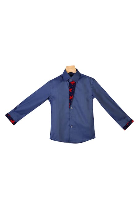 The Blue Morphology Bow Print Overflap Collared Shirt  