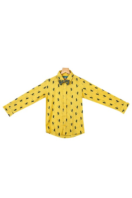 The Blue Morphology Bird Motif Printed Cotton Shirt 