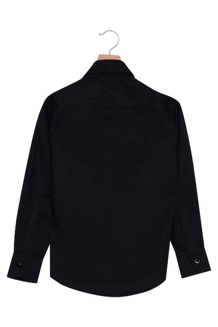 The Blue Morphology_Black Linen, Cotton Printed Shirt _Online_at_Aza_Fashions