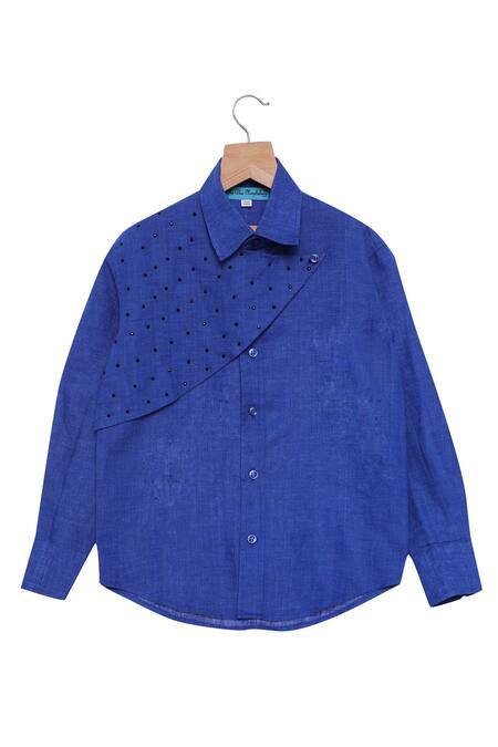 The Blue Morphology Blue Stone Embellished Linen Shirt 