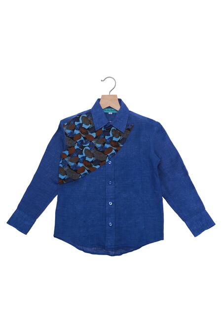 The Blue Morphology Leaf Motif Printed Linen Shirt 