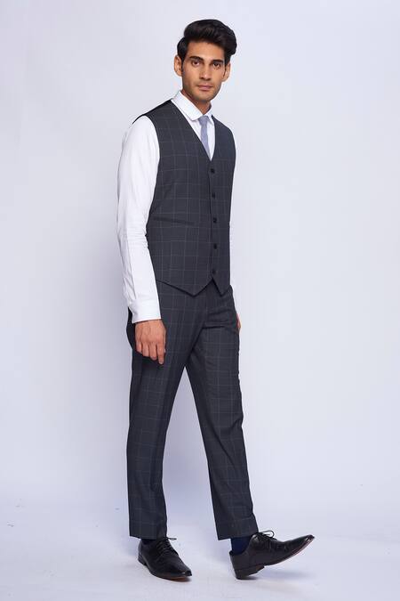 Buy_Tisa - Men_Grey Checkered Suit Set _Online_at_Aza_Fashions