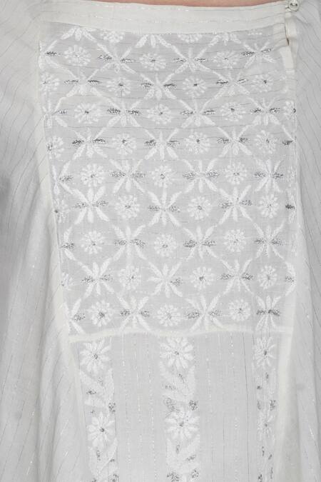 Sufia_White Cotton With Lurex Chikankari Hand Embroidered Kurta_at_Aza_Fashions