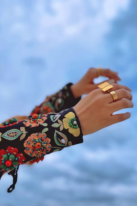 Nidzign Couture_Black Beads Handmade Cuff Bracelet _at_Aza_Fashions